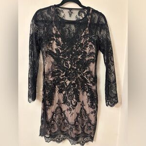 Express Black Lace Overlay Dress with Blush Lining